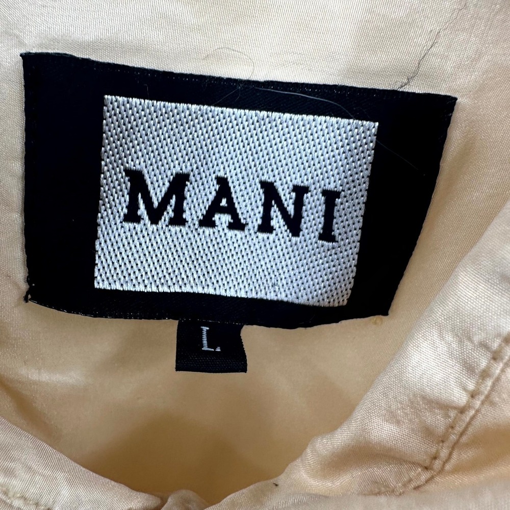 VTG 90s MANI Giorgio Armani 100% Silk Embroidered Boho Shirt Large Sand Washed - Picture 3 of 7